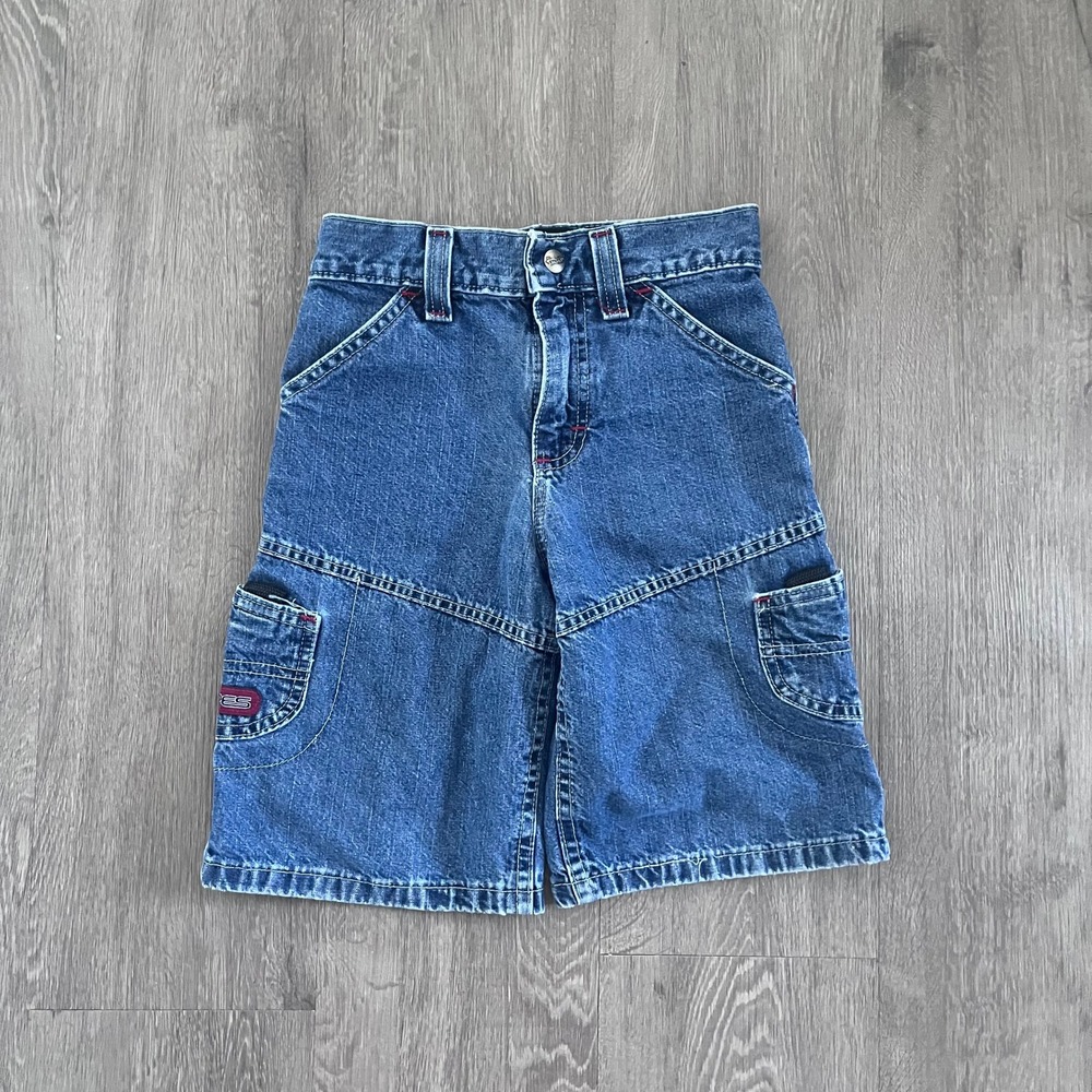 Vintage Lee Pipes Baggy Grunge Denim Cargo Shorts Boys Size 16 Blue 90s Skate